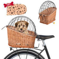 Cat Dog Bicycle Front Handlebars Basket Pets Seat Wicker Woven Bike Basket Small Pet Carrier Cycling Accessories Shopping Basket
