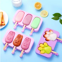 Silicone Ice Cream Mold Animal Shape Jelly Ice Hockey Machine DIY Food Supplement Tool Popsicle Stick Summer