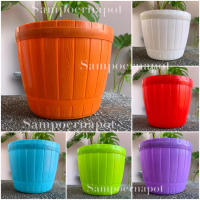 Pot Bunga Tanaman Plastik Lovenia Motif Gentong Kayu 27 Warni - LOVENIA 27 GENTONG