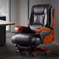 Leather Accent Office Chair Ergonomic Footrest Rotating Black Ergonomic Office Chair Chaise Cadeira Ergonomica Luxury Furniture