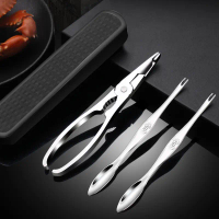 Zinc Alloy Crab Claw Clip 304 Stainless Steel Crab Needle Portable Set Crab Eating Three-Piece Set H
