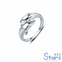 【925 STARS】純銀925個性素銀可愛小海豚造型開口戒(純銀925戒指 素銀戒指 海豚戒指)