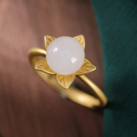 【圓說】古法金金色復古鑲白玉白玉女士可開口高檔氣質戒指指環