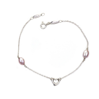 展示品 Tiffany&Co. 蒂芙尼 鏤空愛心粉色珍珠925純銀手鍊
