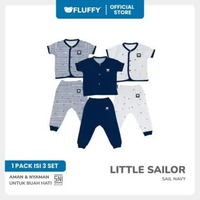 FLUFFY - Setelan Baju Bayi Pendek Celana Panjang Series Little Sailor Navy - Isi 3 Pasang - Lembut &