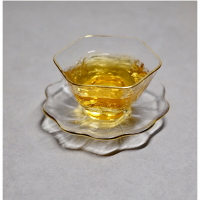 出口日本六角金邊品茗杯主人杯玻璃錘目紋小茶杯茶碗耐熱功夫茶具