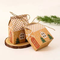 MissDeer 5Pcs Merry Christmas Gift Bags House Shape Kraft Paper Candy Cookie Bags Packaging Boxes Christmas Tree Pendant Party D