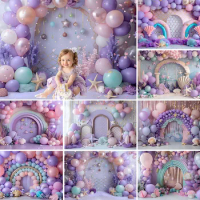 Mehofond Photography Background Mermaid Purple Balloons Princess Girls Birthday Cake Smash Portrait Decor Backdrop Photo Studio