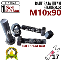 Baut Mur Hex Kuat M10 x 90 – Baja 8.8 Full Drat!