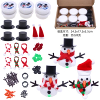 6 Sets Christmas Snowman Kit Carrot Noses Tiny Buttons Mini Black Red Magician Hats Trigeminal Hand Air Dry Clay Modeling Crafts