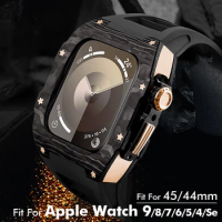 Modification Kit For iWatch SE 9/8/7/6/5/4 Carbon Fiber Case For Apple Watch 44mm 45mm Mod Kit Strap Accessaries Steel Gold