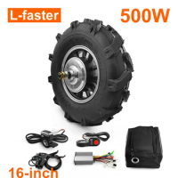 Brushless Gear Deceleration Motor Wheel for Electric Garden Farm Feed Trolley, Low Speed, 16 Inch Tractor Tire, 500W