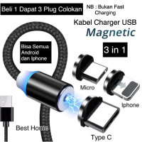 Kabel Charger Magnetic 3 in 1 (Iphone , Type C, Micro) Beli 1 Dapat 3 Plug Colokan