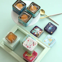 Three-dimensional Relief Small Square Box Wedding Candy Box Creative Tin Box Candy Box Tea Box Biscuit Tin Single Moon Cake Box