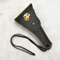 .MILITARY WW2 US ARMY M1911 PISTOL HOLSTER BLACK LEAHTER USMC OFFICER HOLSTER WITH GOLDEN INSIGNIA