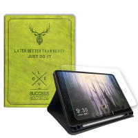 二代筆槽版 VXTRA iPad Pro 11吋 2021/2020版通用 北歐鹿紋平板皮套(森林綠)+9H玻璃貼(合購價)