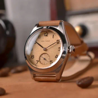 Baltany Small Second Hand Mechanical Watch Fluted Caseback 36mm Stanless Steel Case Leather Strap Replica Dress Wristwatch
