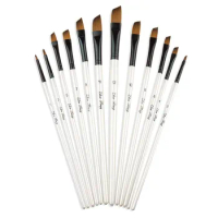 Angular Paint Brush 12pcs White Nylon Hair Angled Paint Brushes Set Art Paintbrush for Watercolor Acrylic Gouache Oil Painting