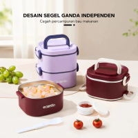 ECENTIO - 650+650ml double-layer square stainless steel lunch box with plastic sauce box + spoon ORI