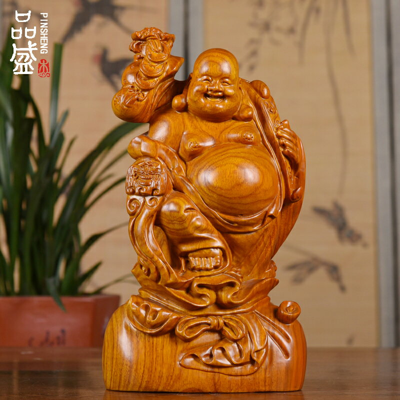 中国古美術・旧蔵赤木財福弥勒の置物・木箱付き・純手彫り・風水 中国古美術・旧蔵赤木財福弥勒の置物・木箱付き・純手彫り・風水