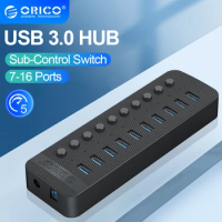 ORICO Industrial 7/10/13/16 Port USB 3.0 Hub Multiple Expander Socket Splitter On/Off Key Switch Dock USB Charger Power Adapter