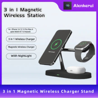 3 in 1 Magnetic Wireless Charger Stand for iPhone 12 13 14 Pro Max Apple Watch 8 7 6 Airpods Pro USB Fast Charging Dock Station