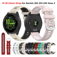 18 20 22mm Silicone Strap for Garmin Forerunner 265 265 245 645 255S 265S vivoactive 3 4 4S Venu 2 3 3S SQ SQ2 Sport Watch band