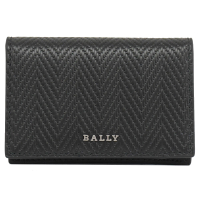 【BALLY】經典LOGO編織波浪紋牛皮信用卡證件名片夾收納包(黑)