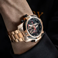 Reef Tiger/RT Top Brand Rose Gold Sport Automatic Stainless Steel Men Fashion Mechanical Bracelet Waterproof Watches RGA3591