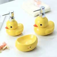 Cute Yellow Duck Ceramic Soap Dispenser Cartoon Hand Sanitizer Bottle Shower Gel Shampoo Soap Dispenser Cute Soap Dish