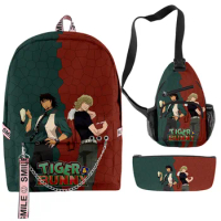 Harajuku Popular Funny TIGER &amp; BUNNY 3D Print 3pcs/Set School Bags multifunction Travel Backpack Chest Bag Pencil Case