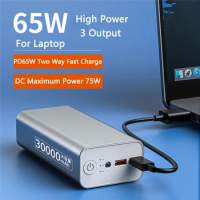 65W Power Bank PD Fast Charging 30000mAh Powerbank for iPhone 13 12 11 Huawei Xiaomi Samsung Laptop Powerbank with 76W DC Output