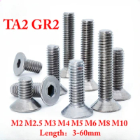 10PCS M2 M2.5 M3 M4 M5 M6 M8 M10 X 3-60mm TA2 GR2 Titanium Allen Countersunk Flat Head Screw Bolt