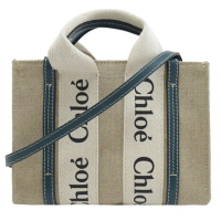 【Chloe’ 蔻依】Woody Mini 經典品牌LOGO織帶個性帆布小手提包兩用包(墨綠邊)