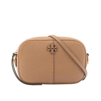【TORY BURCH】McGraw 荔枝皮革拉鍊相機包(提拉米蘇)