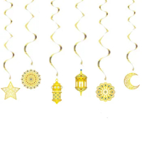 Golden Moon Star Spiral Ornaments, Festival Decoration, Middle East, Ramadan Festival, 6Pcs