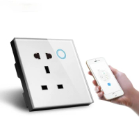 UK Standard WIFI Universal Wall Socket With Touch Glass Panel Compatible UK Plug and Alexa&amp;Google Home