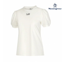 【Munsingwear】企鵝牌 女款白色素雅棉拼接雪紡繡高機能短袖T恤 MLTL2503