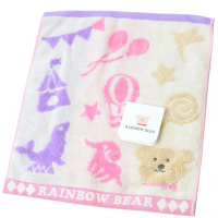 RAINBOW BEAR 日本製可愛小熊LOGO小方巾(馬戲團彩虹熊/粉紫白)