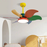 Children Ceiling Fans 220V Wooden Nordic Color Ceiling Fans With Lights Cooling Fans Remote Dimming Fan Lamp