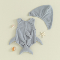lily'sshop Baby Halloween Cospaly Party Shark Infant Boys Girls Mouth Print Sleeveless Bodysuit with Hat Newborn Jumpsuit Costume㏇0305