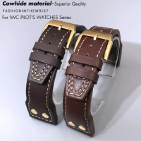 20mm 21mm 22mm Genuine Leather Bronze Rivets Watchbands Fit For IWC Big Pilot Spitfire TOP GUN Brown Soft Cowhide Watch Strap