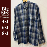 Terbaru Kemeja Flanel Lengan biru Panjang Jumbo 4xl 6 xl 8xl premium
