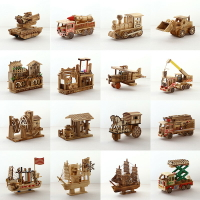 竹木工藝品擺件兒童玩具創意桌面風車水車仿真模型輪船家具擺設