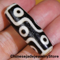 Ancient Tibetan DZI Beads Old Agate Lucky 9 Eye Totem Amulet Pendant GZI 38×13mm
