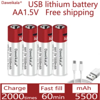 2021New AA USB rechargeable Li ion battery 1.5V AA 5500mah / Li ion battery watch for toys MP3 player thermometer keyboard