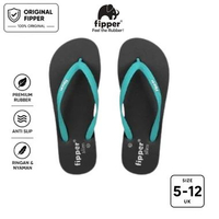 Fipper - Slim Sandal Jepit Anti Slip Wanita Original Ringan Nyaman Black / Turquoise UK 8/US 9