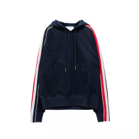 Thom Browne Interlocking RWB Stripe Hoodie Navy