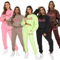 Barbie Hooded Long-sleeved Sports Pants Two-piece Set Anime Plus Velvet and Thickened Comfortable Casual Women's Hoodie Suit