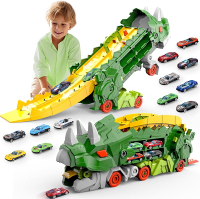 Dinosaur Truck Toys for Kids Transforms into Triceratops with Race Track Set Ultimate City Dinosaur 